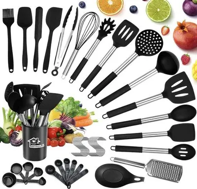 Immagine prodotto di Set da cucina da 46 pezzi, resistente al calore, in silicone e acciaio inossidabile, lavabile in lavastoviglie