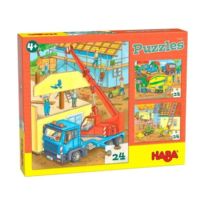 Produktbild von 3 x 24 Teile HABA Kinder Puzzle Auf der Baustelle 1305469001