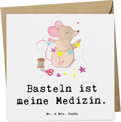 Produktbild von Mr. & Mrs. Panda Glückwunschkarte Maus Basteln - Weiß - Geschenk, Kreatives, anlasskarte, Grußkarte, DIY, Klappkarte, doppelkarte, faltkarte