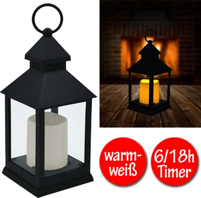 Produktbild von LED Laterne Kerze Windlicht Flammenflackern Beleuchtung Timer Batterie schwarz
