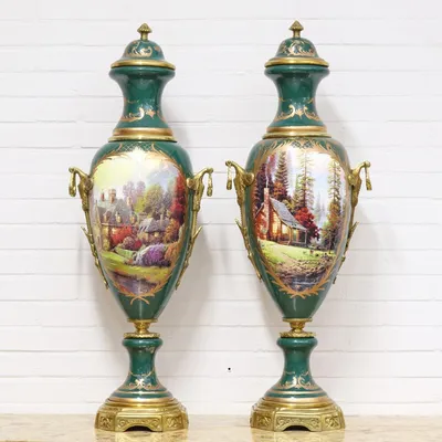 Immagine prodotto di Casa Padrino Vasi decorativi Verde / Oro 30 x H. 100 cm - Set di vasi in porcellana in stile barocco