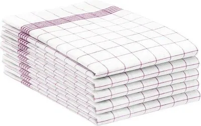 Zdjęcie produktu dla Zestaw 5 ręczników kuchennych Unyqoos®, 50x70 cm, 100% bawełna, 170 g/m², czerwone w kratkę, chłonne, z pętelką do zawieszania, certyfikat Oeko-Tex Standard 100