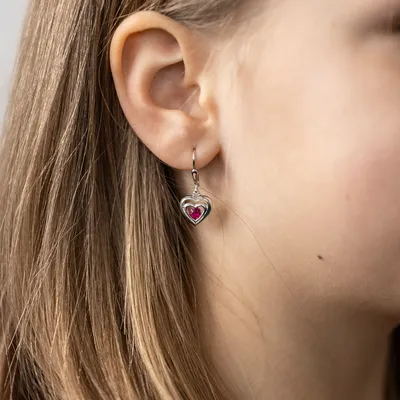 Produktbild von MATERIA Herz Ohrringe Mädchen Silber 925 - Kinderohrringe hängend rhodiniert mit Zirkonia pink SO-197-Pink