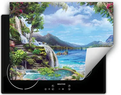 Produktbild von DarHaus Herdabdeckplatte 70x52 cm Anti Rutsch Matte Aufrollbar, See - Landschaft