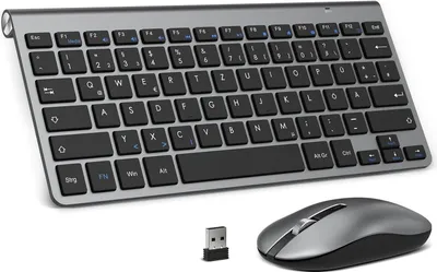 Produktbild von Kabelloses Tastatur Maus Set, Deutsch QWERTZ Layout, 2.4 GHz Funk Mini Tastatur Mouse (Grau&Schwarz)