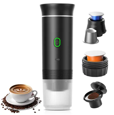 Tragbare Espressomaschine 3-in-1 mit 7500 mAh Akku, USB-C, schwarz