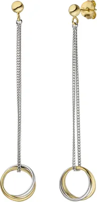 Produktbild von Ohrhänger Hängerstecker Ringe auf Kettchen, 925 Silber rhodiniert gelbvergoldet