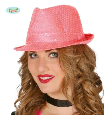 Produktbild von Pailletten Hut neon pink für Damen