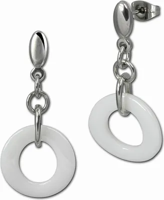 Produktbild von Amello Edelstahl Keramik silberfarben weiß glänzend Damen Ohrschmuck ESOX01W