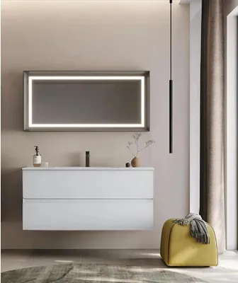 Image de Orka | Ensemble de Meubles de Salle de Bains - 120 Cm - Blanc - Inclus Miroir Et Lavabo - Hygiénique Et Durable