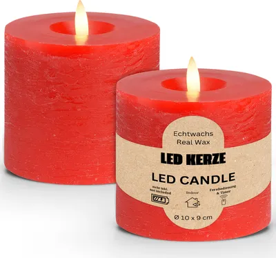 Immagine prodotto di Set di candele a LED a cera, fiamma tremolante, Ø 10x9 cm, rosso