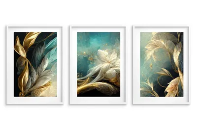 Produktbild von Poster Wandbilder Federn 3 Teilig Poster Set 30x40 cm - ökologische Tinte, Wasserfest - Poster für wohnzimmer, schlafzimmer