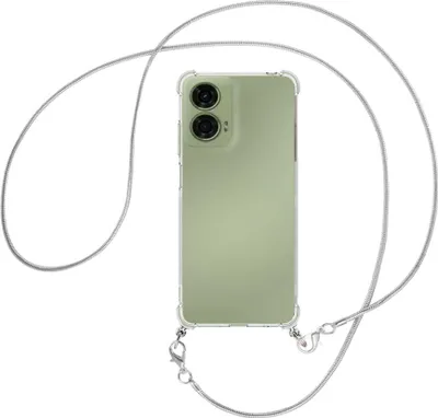 Produktbild von Handykette Backcover-Schutzhülle mit Band (Metall silberfarben) für Motorola Moto G24 - silberfarbene Snake-Kette