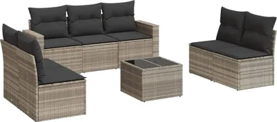 Produktbild von vidaXL 8-tlg. Garten-Sofagarnitur mit Kissen Hellgrau Poly Rattan