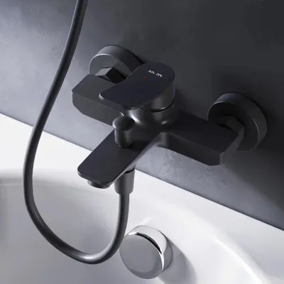 Produktbild von AM.PM Badewannenarmatur Wannenarmatur Schwarz Einhebelmischer Wandmontage Bad Messing Badewannen Armaturen