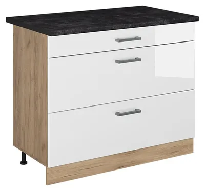 Obrázok produktu pre Kuchynská spodná skrinka Vicco R-Line Biely vysoký lesk/Dub Goldkraft 100 cm antrasiitti työtaso, Model 71652