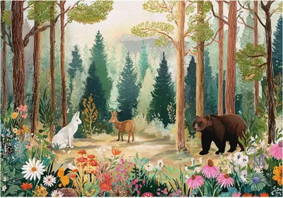 Produktbild von Fototapete Kinderzimmer Tiere Wald - 300x210 cm - inklusive kleister - Vlies Tapete Kinder - Vliestapete Modern Wandtapete - Kindertapete