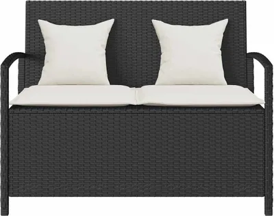 Produktbild von vidaXL Gartenbank mit Stauraum und Kissen Schwarz Poly Rattan