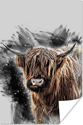 Produktbild von MuchoWow® Poster Schottisches Hochlandrind - Schwarz - Tiere 60x90 cm - Wanddekoration
