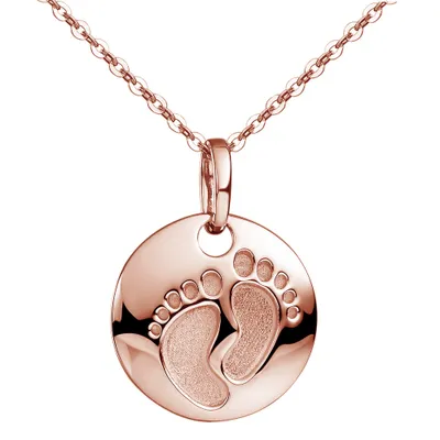 Produktbild von MATERIA by Matthias Wagner Damen Kettenanhänger Rosegold Silber 925 - Anhänger Babyfüße 16mm vergoldet KA-454-Rose