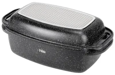 Obrázok produktu pre Bräter s pokrievkou – 2 v 1 – 5,5 + 2,5 l – hliník – s granitovým povrchom – 40 × 22,5 × 16 cm – čierna farba
