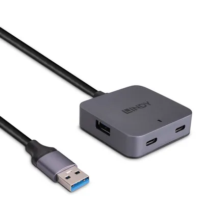 Zdjęcie produktu dla Lindy 43388, USB 3.2 Gen 1 (3.1 Gen 1) Type-A, USB 3.2 Gen 1 (3.1 Gen 1) Type-A, USB 3.2 Gen 1 (3.1 Gen 1) Type-C, 5000 Mbit/s, Czarny, Szary, Aluminium, Plastik, 5 m