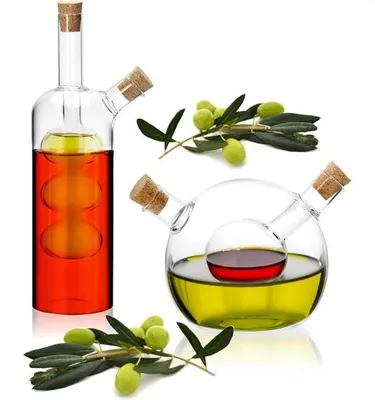 Produktbild von 2-in-1 Öl- und Essigdispenserset mit Dichtung - 2-in-1 Öl- und Essigflasche mit Dichtung - Glascontainer zum Auffüllen - Glasflaschen mit Injektor und 2 Öffnungen - Glas Karaffe