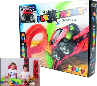Image de Smoby FleXtreme Starter-Set Circuit de voitures - 184 éléments de rails colorés + 1 voiture de course