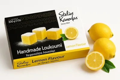 Produktbild von Kandylas, Loukoumi, 200g, Gelee mit Zitronengeschmack, GELEE AUS GRIECHENLAND, Süßigkeiten, Griechische Süßigkeiten