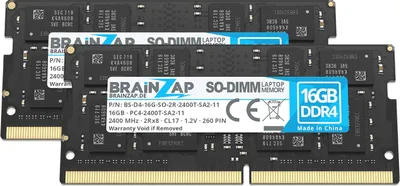 Immagine prodotto di BRAINZAP 32 GB (2x 16 GB) di RAM DDR4 SO-DIMM PC4-2400T-SA2-11 2Rx8 2400 MHz 1,2 V CL17 Memoria per notebook senza buffering Non-ECC