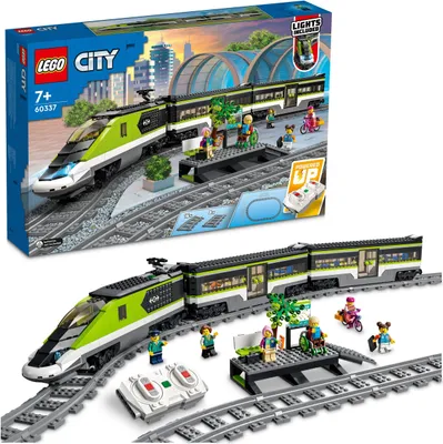 Produktbild von LEGO 60337 City Personen-Schnellzug, Set mit ferngesteuertem Zug, Eisenbahn-Spielzeug mit Scheinwerfern, 2 Wagen und 24 Schienen-Elementen, Geschenk für Kinder, Jungen und Mädchen