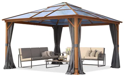 Immagine prodotto di TOOLPORT Gazebo da giardino 4x4 m look quercia, tetto ca. 8mm policarbonato, 4 teli laterali color grigio