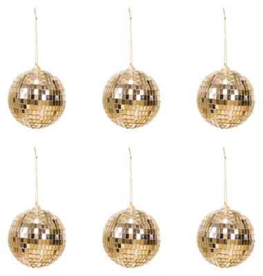 Imagen del producto de Decoración navideña - Adorno navideño colgante - Disco bola - Espuma - Juego de 6 unidades - Dorado - 6x6x6 cm