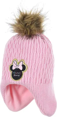 Zdjęcie produktu dla Dziecięca czapka zimowa z dzianiny dla dziewczynek z Myszką Minnie, Kolor:różowy, Rozmiar:50