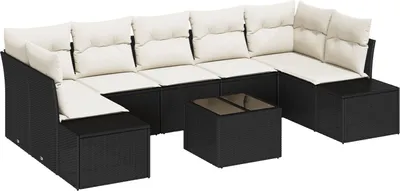 Produktbild von Möbel 8-teiliges Garten-Sofa-Set mit Kissen Schwarz Poly-Rattan - Gartensofas 3355646