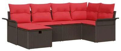 Productafbeelding van vidaXL Tuinset met 6 zitplaatsen, bruin en rood, van polyrotan