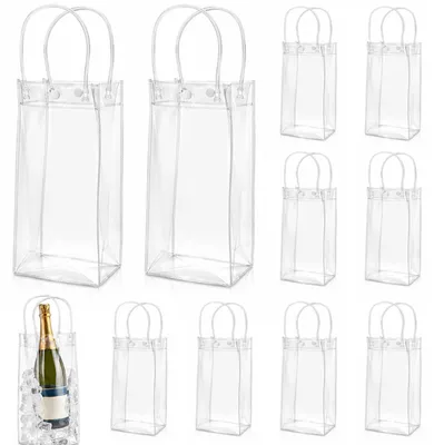 10 Kühltaschen für Flaschen, PVC, 10x25x10 cm, transparent