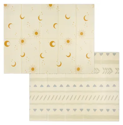 Produktbild von Relaxdays Spielmatte, faltbare Kindermatte, Sonne & Muster, 200 x 150 cm, XPE-Schaumstoffmatte, Krabbelmatte Baby, bunt, KI-generiertes Bild
