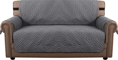 Produktbild von (2 Sitzer, Grau) wasserabweisend Sofabezug, rutschfester Couchbezug mit elastischem Riemen, Sesselbezug, weicher, gesteppter Sitz für Hunde und Haustiere