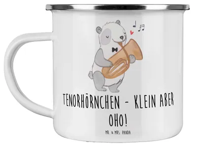 Produktbild von Mr. & Mrs. Panda Pott Tenorhörnchen Magie - Weiß - Geschenk, Blaskapelle, Haferl, Teetasse, Musik, Musiker, Tenorhorn, Lernen, Emaille Becher, Brassband, Instrument