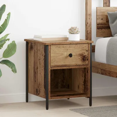 Image de vidaXL Table de nuit avec tiroirs Vieux bois 40 x 42 x 50 cm Bois composite