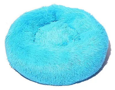 Image de Lit pour chien, lit pour chat, doux, rond, en peluche, 60 cm, bleu