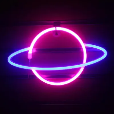 Image de Lumière NEON LED, lampe murale décorative, planète rose bleue, env. 36,5 x 20 x 2 cm