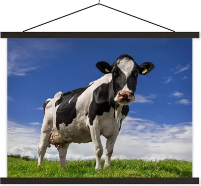 Produktbild von MuchoWow® Textilposter Kuh - Gras - Blau - Tiere 60x45 cm mit schwarzem Rahmen - Poster Schlafzimmer