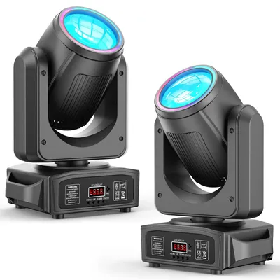 Produktbild von LED Moving Head Bühnenstrahler - 2er Set 200W - Weißes LED & RGB Halo Licht - 18-Facetten Prisma - DMX512 14-Kanal - Musikgesteuert - EU Stecker