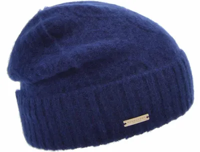 Seeberger Strickmütze aus Kaschmir & Seide in Kabel Struktur in blau