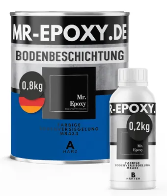 Produktbild von Mr. Epoxy Epoxidharz Bodenbeschichtung (1 kg, RAL 5017 Verkehrsblau) - 2K Betonfarbe für Garagen, Keller & Werkstatt Boden - Flüssigkunststoff Epoxid Grundierung und Bodenversiegelung