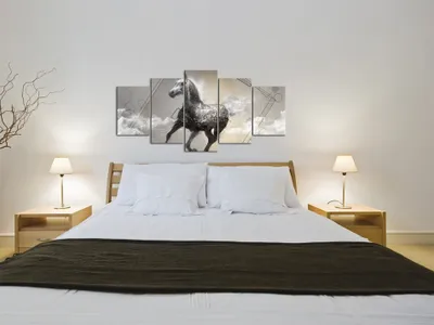Produktbild von Akustikbild Pferd 200x100 cm Bilder Akustikschaum Hochleistungsschallabsorber Schallschutz Leinwand 5 tlg Wandbild Raumakustik Schalldämmung 020116-32