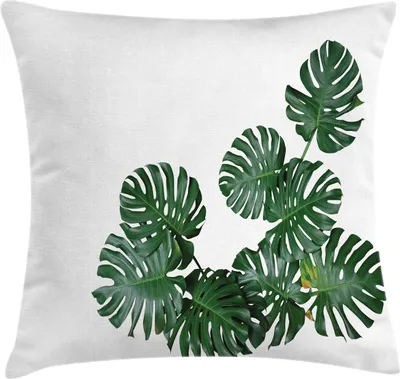 Produktbild von ABAKUHAUS Philodendron Kissenbezug, Realistische Monstera Deliciosa dunkelgrüne Blätter auf einfachen Hintergrund, 50 x 50 cm, Laurel Grün Smaragdgrün