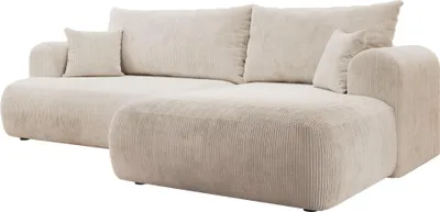 Obrázek produktu pro Selsey Ovo Cord - Rohová pohovka s funkcí spaní, lůžková skříň, manšestrová tkanina, pravá, světle béžová